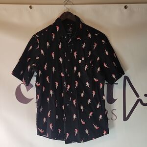 George Black Shirt with Colorful Parrot Print